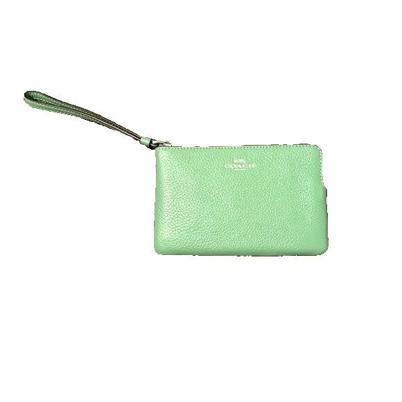 Coach Handbags - Coach Soft Green Pebbled Leather Corner Zip Wristlet